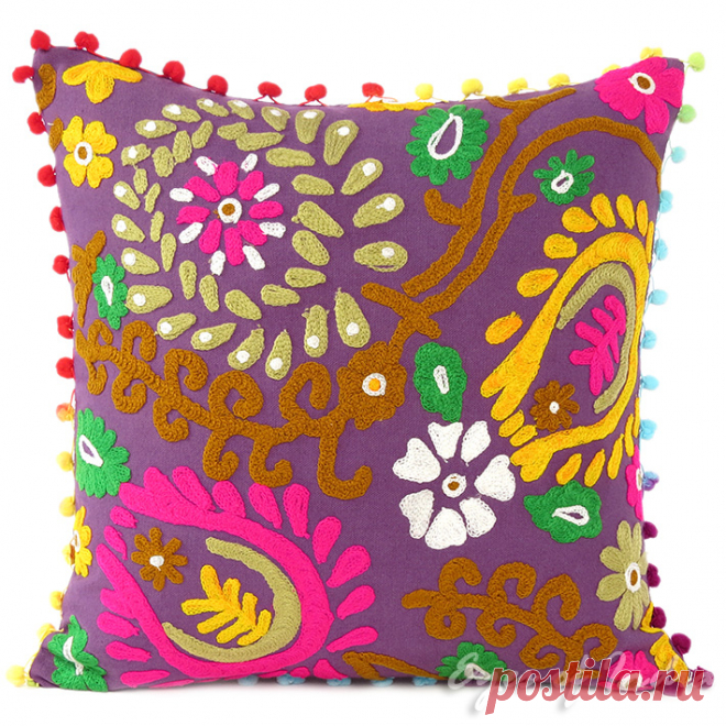 Purple Colorful Decorative Embroidered Bohemian Sofa Throw Couch Pillow Boho Cushion Cover - 16