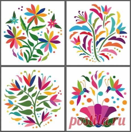 Mexican Flowers Floral Otomi Designs in Vector Set of 4 - Etsy Chile