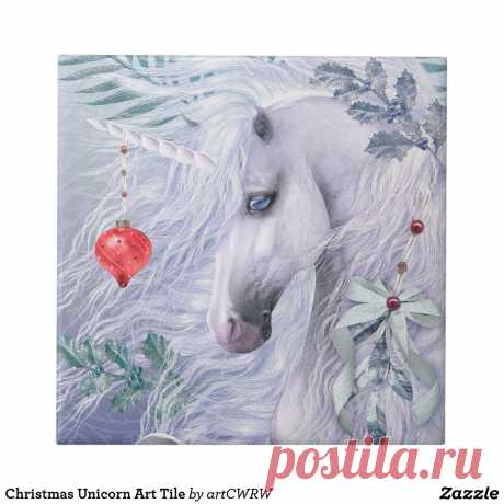 Christmas Unicorn Art Tile | Zazzle.com