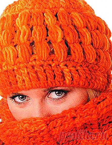 Оранжевое Настроение – комплект зимняя шапка и шарф крючком | ВЯЗАНИЕ ШАПОК: женские шапки спицами и крючком, мужские и детские шапки, вязаные сумки
