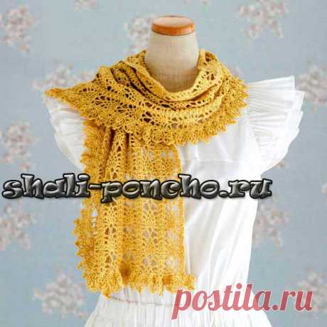 Желтый ажурный шарф