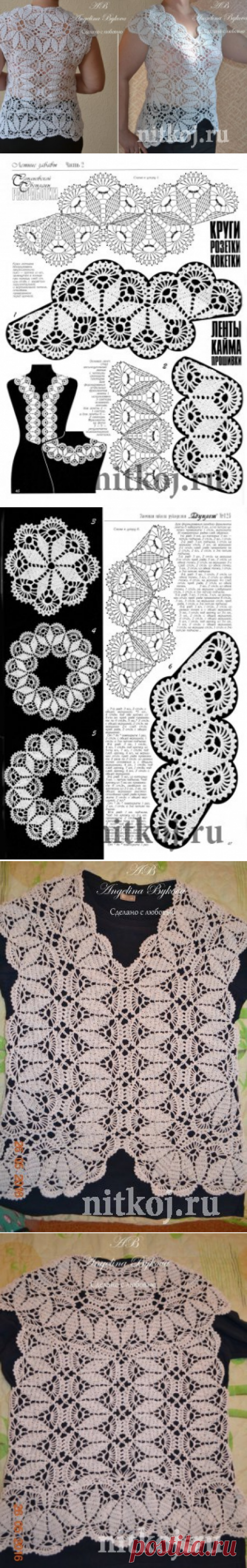 Красивая блузка крючком от Ангелины Быковой » Ниткой - вязаные вещи для вашего дома, вязание крючком, вязание спицами, схемы вязания