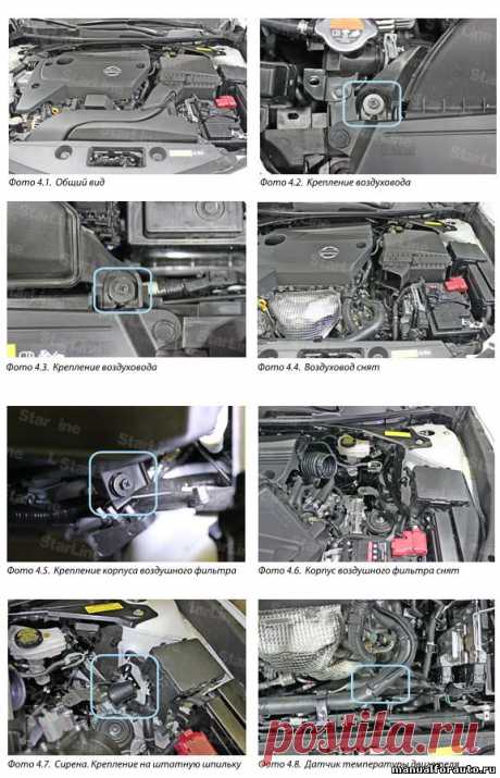 Установка сигнализации на Nissan Teana 2014, Точки подключения Нисан Теана 2014 АКПП - Старлайн - Автолитература