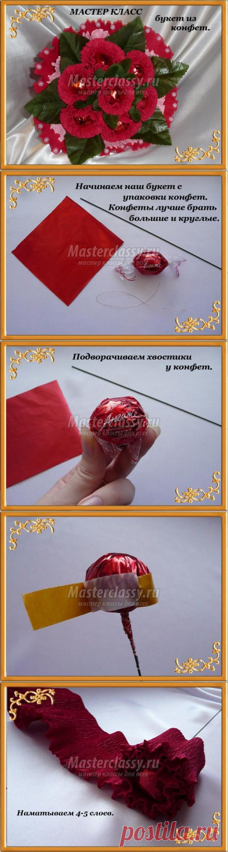 Букет роз из конфет своими руками. Мастер-класс с пошаговыми фото