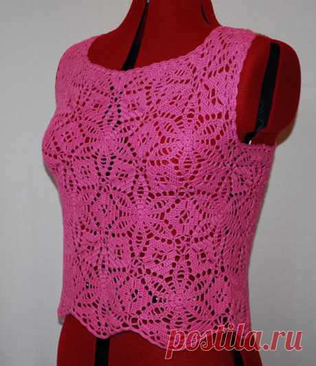 Summer pink crochet blouse, Pink top, Lace blouse, Soft top, Womens clothing, Crochet blouse, Gift for her, Handmade, Crocheted clothing Pink crocheted blouse for hot summer. Beautiful, soft and in general very interesting top that is suitable to wear with the pants or skirts. It will look perfect in the office or at a party. Crochet from 100% natural fiber - bamboo yarn, so its so soft and have some shine. Size L-XL