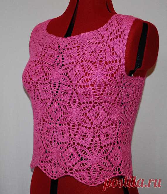 Summer pink crochet blouse, Pink top, Lace blouse, Soft top, Womens clothing, Crochet blouse, Gift for her, Handmade, Crocheted clothing Pink crocheted blouse for hot summer. Beautiful, soft and in general very interesting top that is suitable to wear with the pants or skirts. It will look perfect in the office or at a party. Crochet from 100% natural fiber - bamboo yarn, so its so soft and have some shine. Size L-XL