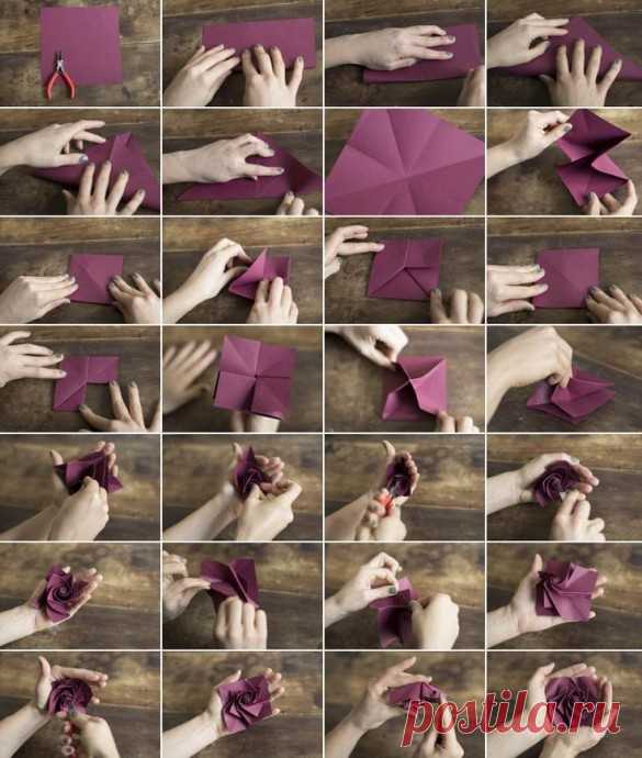 Делаем розу оригами — Поделки с детьми