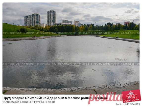 Пруд в парке Олимпийской деревни в Москве ранней осенью. (2016 год) Редакционное фото, фотограф Анастасия Усанина / Фотобанк Лори