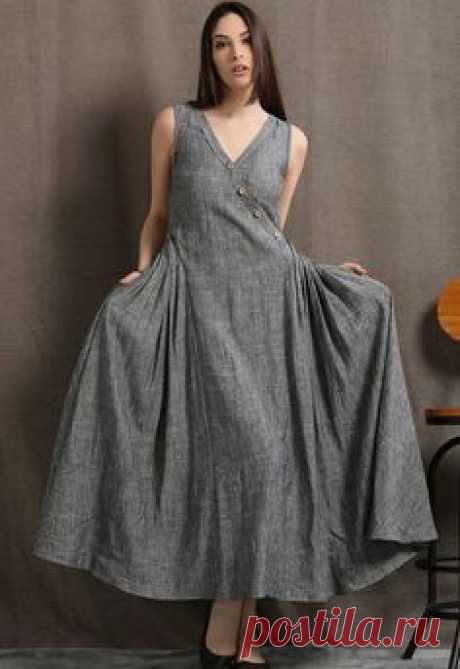 Gray Linen Maxi Dress Summer Sleeveless Grey Marl by YL1dress - etsy seller, nice linen dresses, will make custom sizes, from china. i really like the simple, clean, relaxed styles. lj