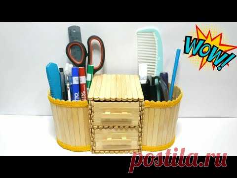 Makeup organizer from popsicle stick | Popsicle stick craft idea | Jewelry box stick ice cream - YouTube