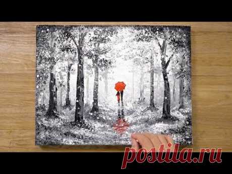 «Красный зонт» Техника рисования ватными палочками #420