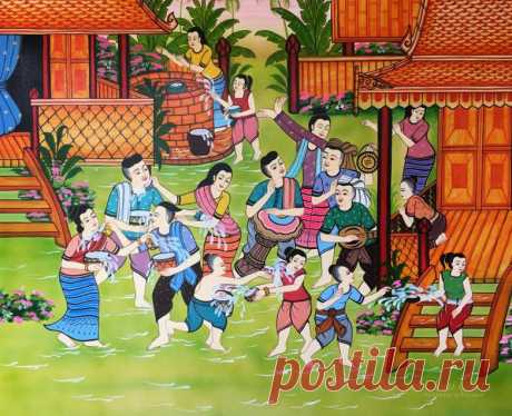 Folk Painting Songkran Thai Culture and Traditions | Royal Thai Art Song Kran is Thailand's famous New Year, a mark start of summer or hot weather season. This Folk Painting is 100% handmade in high quality acrylic paint, on premium quality canvas. Royal Thai Art offers you with an array of exclusive original details and high-quality art collections curated for your Asian home decor.