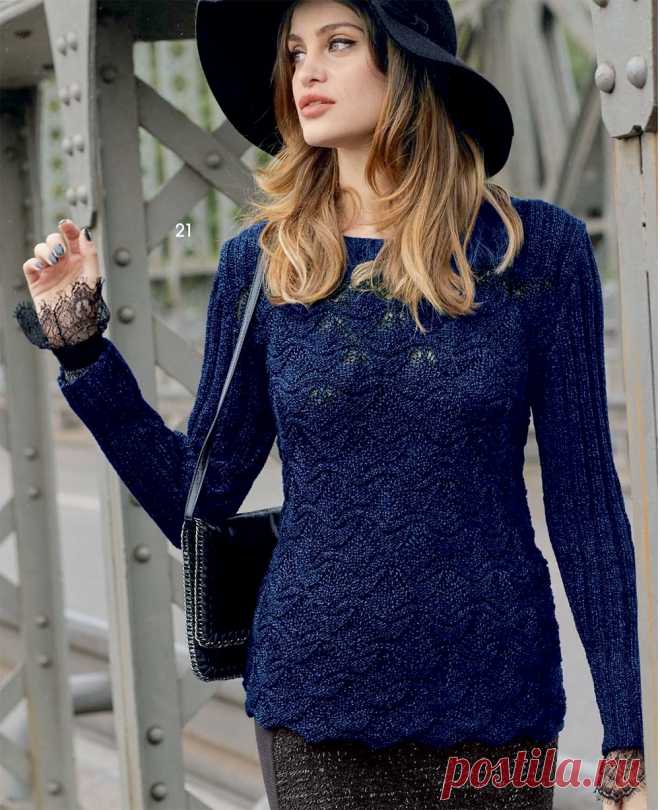 Ажурный пуловер - Вязаные модели спицами для женщин