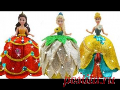 Play Doh Sparkle Disney Princess Super Glitter Dresses Making For Frozen Elsa & Aurora , Belle