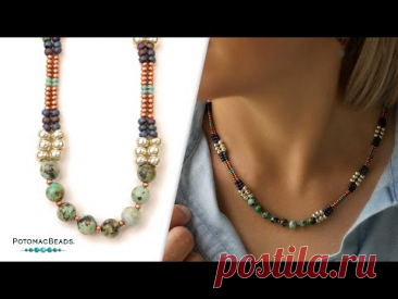 Thick and Thin Herringbone Necklace - DIY Jewelry Making Tutorial by PotomacBeads