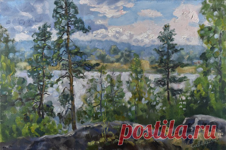 用松树绘画 山水画 Pine Tree Painting Island 油畫原作 Landscape Original Art Nature Artwork - Shop ArtDivyaGallery Posters - Pinkoi