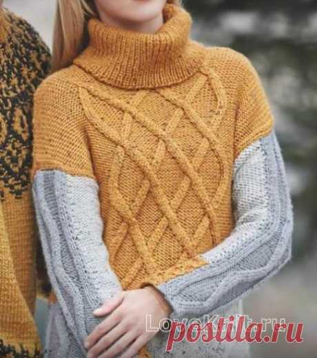 Цветной пуловер с рельефным узором схема спицами