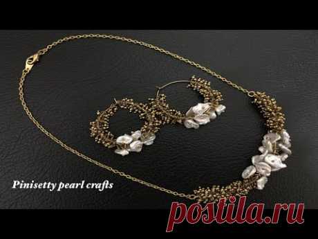 Freshwater pearl !! natural pearl !! gold beads !! choker necklace - earrings set !!  #easytutorial