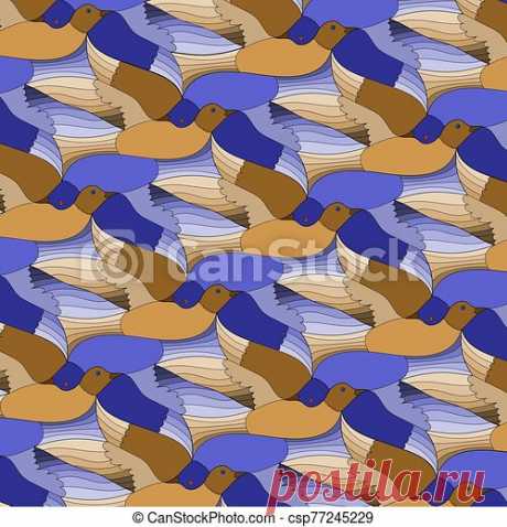 Background of blue and orange abstract birds, tessellation. vector illustration eps 10.