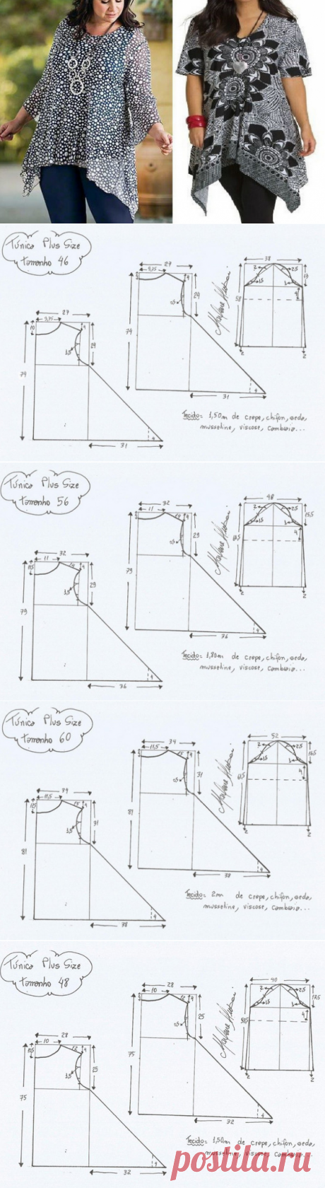 выкройка туники для полных женщин: все размеры