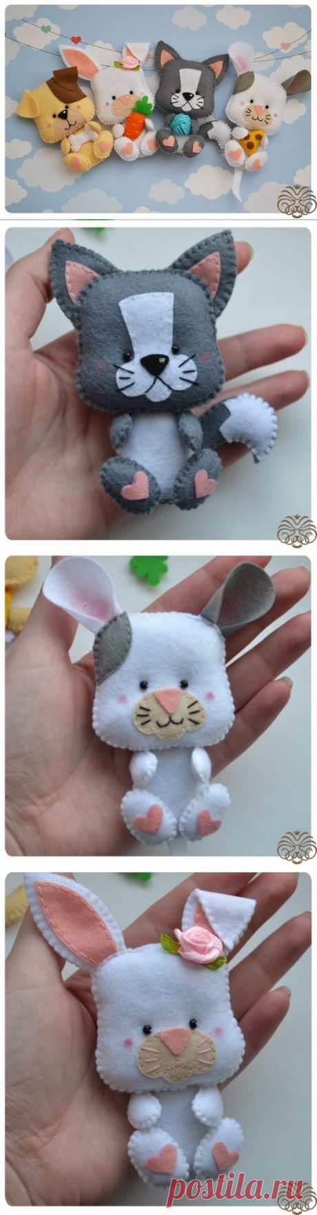 Забавные игрушки из фетра по одной выкройке :)