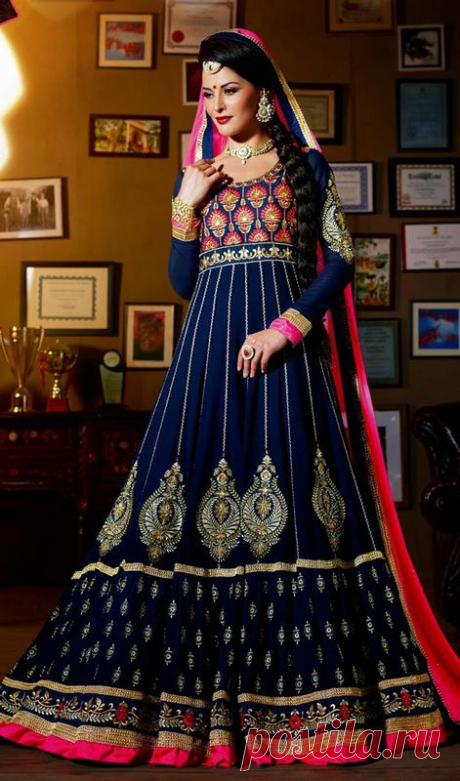 Royal Blue Georgette Floor Length Anarkali Churidar Suit | Kaneesha