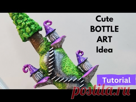 Bottle art, Mushroom bottle art, CreativeCat, art and craft, wine bottle craft, bottle decoration