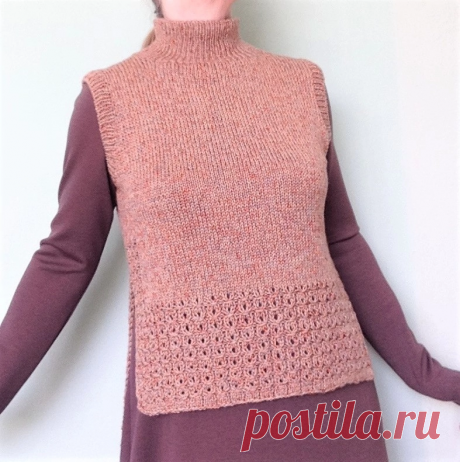 Безрукавка с высоким воротом. Вязание снизу-вверх с двумя швами | SIBKNITTING // Канал о вязании | Дзен