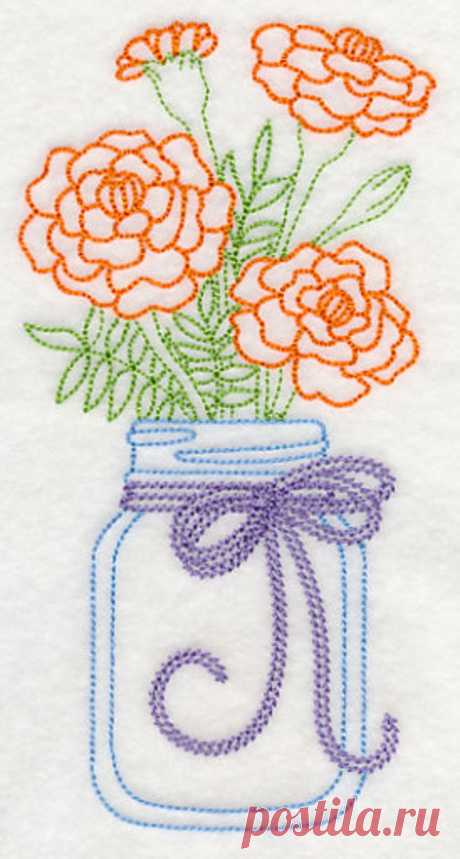 Embroidered Kitchen Towel Deep Pink Sweet Peas In Mason Jar Design 2BF