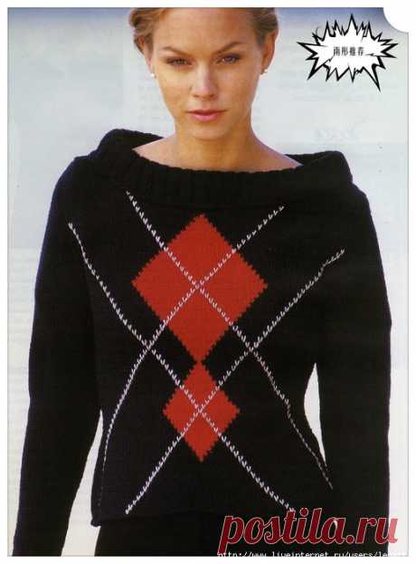 Спицы.Пуловер с геометрическим орнаментом