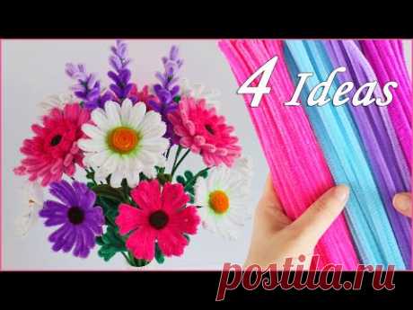 4 Идеи Цветы своими руками из Синельной проволоки. Flowers Pipe Cleaners