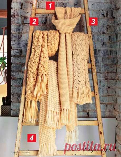 Вязание спицами для женщин - 4 женских шарфа с описанием вязания, схемы