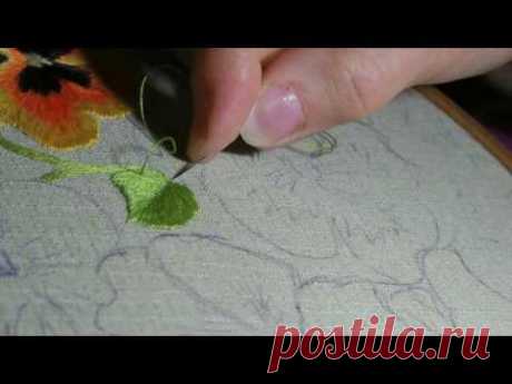 ВЫШИВКА ГЛАДЬЮ : ЛИСТИК / Satin stitch. Embroider leaf