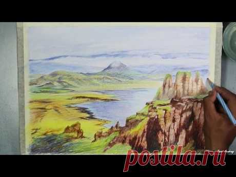 How to Paint A Mountain Landscape in Watercolor Pencil