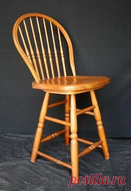 Vintage Old Windsor Oak SOLID Wood Wooden Kitchen Bar Counter Swivel Chair Stool  | eBay It has a "Windsor" style arched backrest with 7 turned spindles. The legs and stretchers that connect the legs have similar forms and turnings. The chair is made of solid oak wood and retains it's original stain and finish.