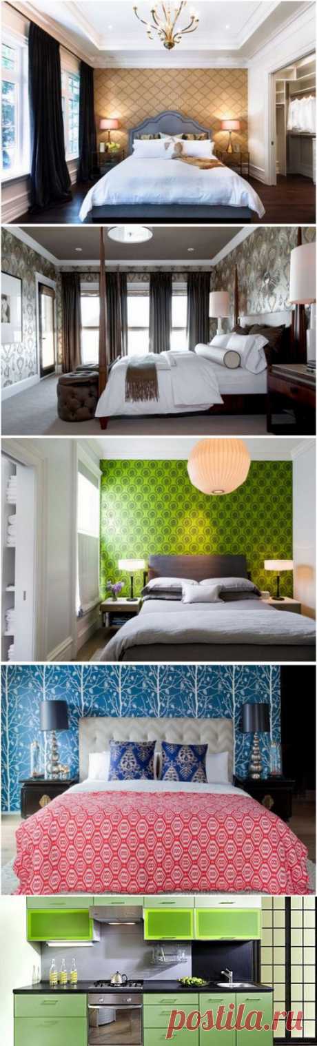 Дизайн стен в спальне - обои, стили, узоры и цвета