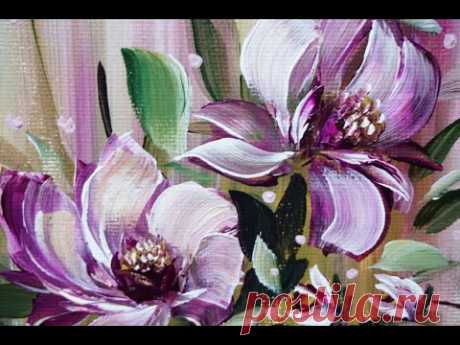 Painting Flowers in Acrylic, 1Brush, Palette Knife / Paradise Blossom / Blumenmalerei in Acryl /V400