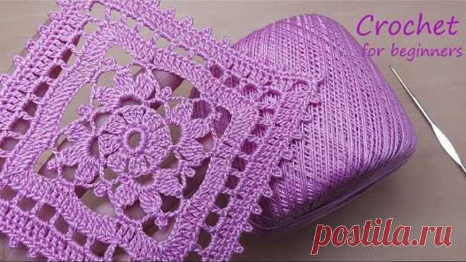 КВАДРАТНЫЙ МОТИВ вязание крючком для начинающих   EASY Crochet for beginners motif tutorial patterns