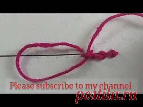 Knotted chain stitch tutorial,hand embroidery design for plain cloth.neck line design.
