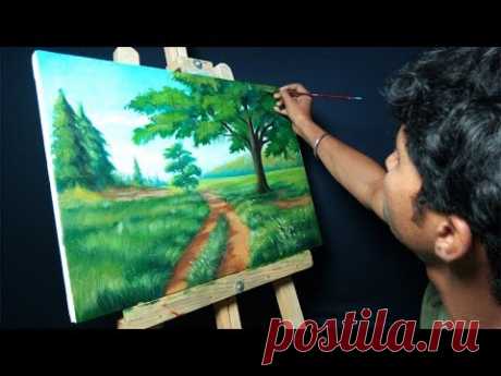 Painting A Landscape in Acrylic | Timelapse Video