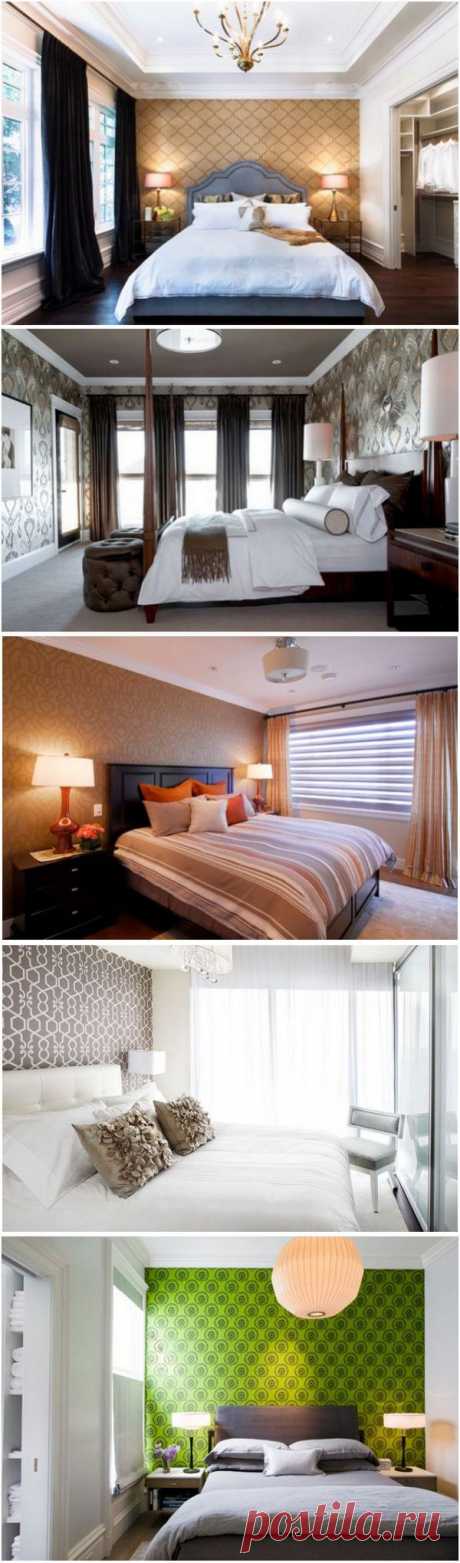 Дизайн стен в спальне - обои, стили, узоры и цвета
