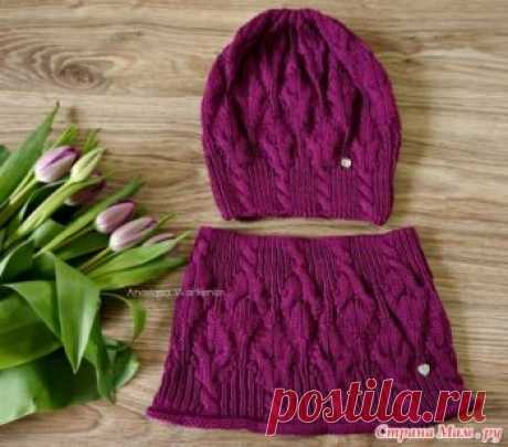 Шапка и снуд для девочки Tulpen,  Вязание для детей На раннюю весну связался скромный комплект из хлопковой пряжи. Под шапкой-чулком спокойно будут прятаться хвостики и &quot;корзиночка&quot;. В процессе вязания сделала
