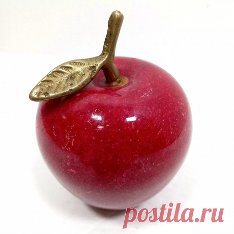 Vintage Polished Red Apple Marble Stone Fruit with Brass Stem Leaf | eBay
