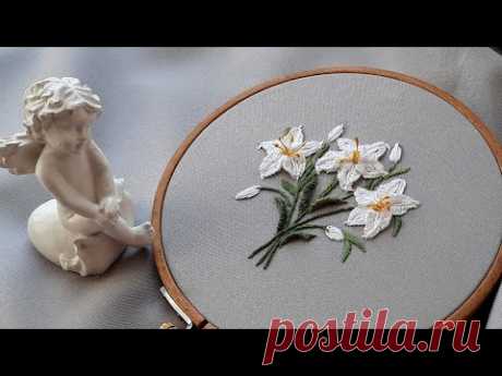 3D White Lilies 3D Embroidery Flowers stitches