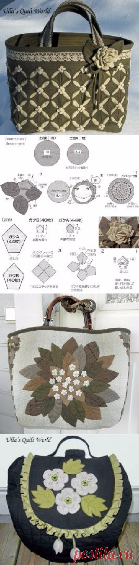 Ulla's Quilt World: Cathedral window quilt bag, flower pattern