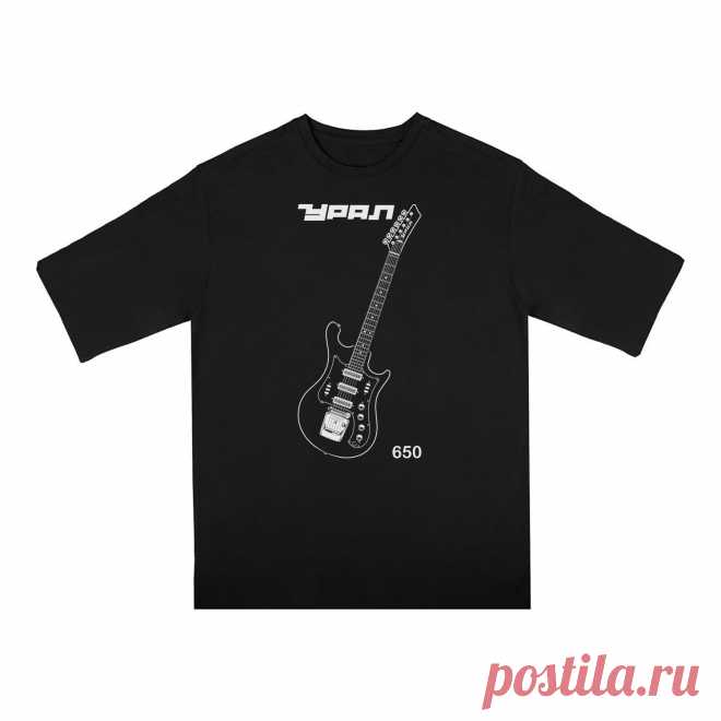 Футболка оверсайз «Урал 650 гитара СССР, Soviet Guitar, USSR, Rock.» цвет черный - дизайнер принта Kaplio