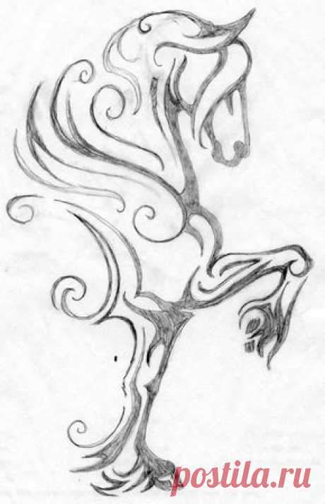 My latest horse logo design. Here is the rough pencil drawing. The design is of a high trotting feathered-leg horse with a flowing mane and forelock.
