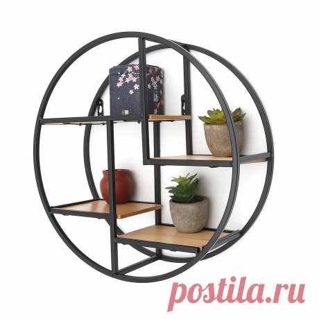 4 tiers round wall mouting shelf vintage retro wood metal shelf storage rack floating shelves for home office bedroom living room kitchen Sale - Banggood.com