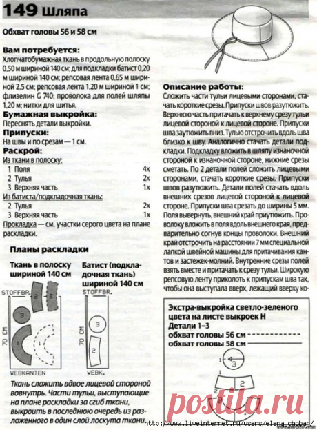 Выкройка шляпы / Простые выкройки / ВТОРАЯ УЛИЦА