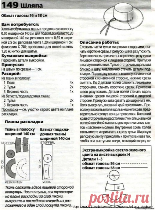 Выкройка шляпы / Простые выкройки / ВТОРАЯ УЛИЦА